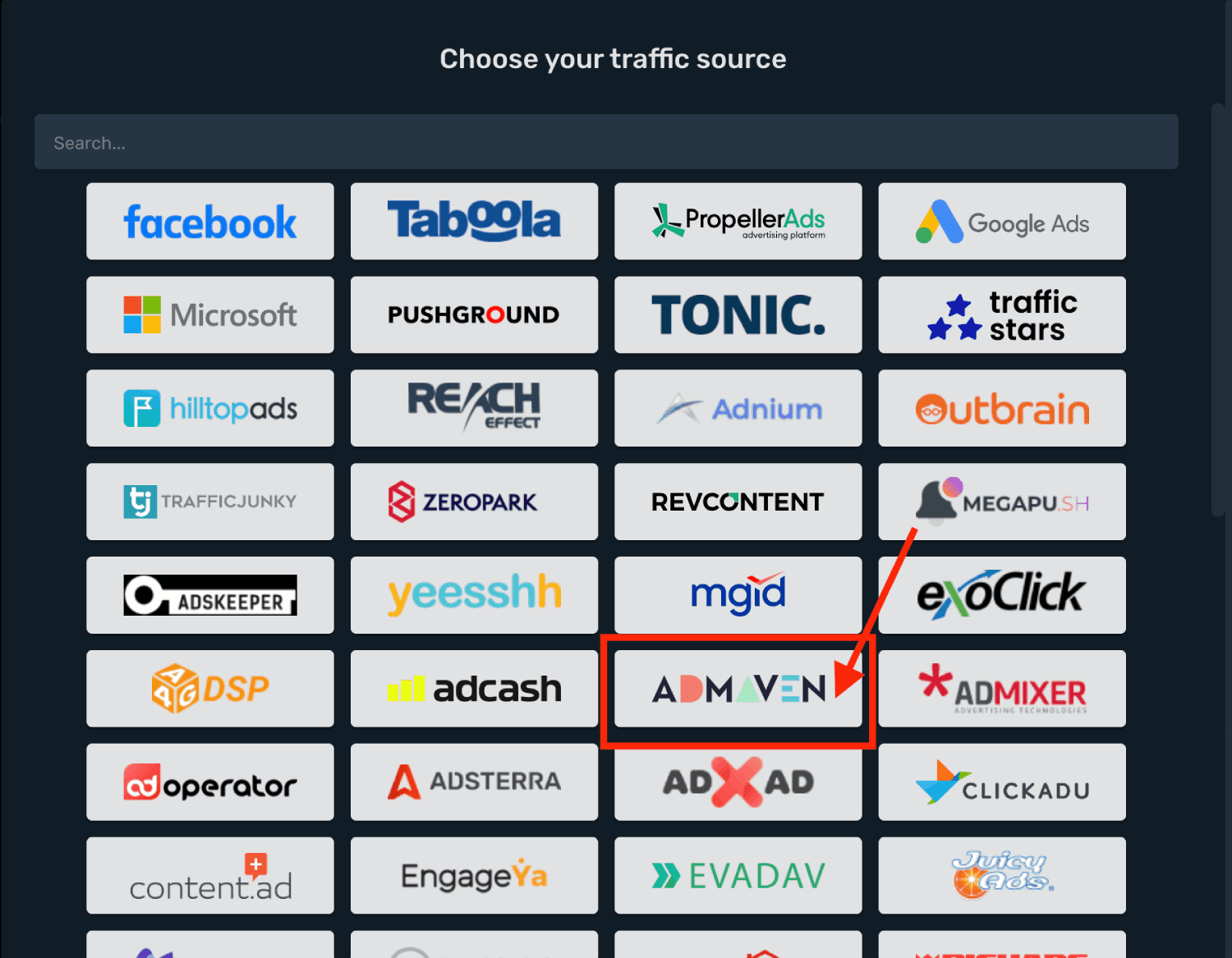 Choose AdMaven on the list