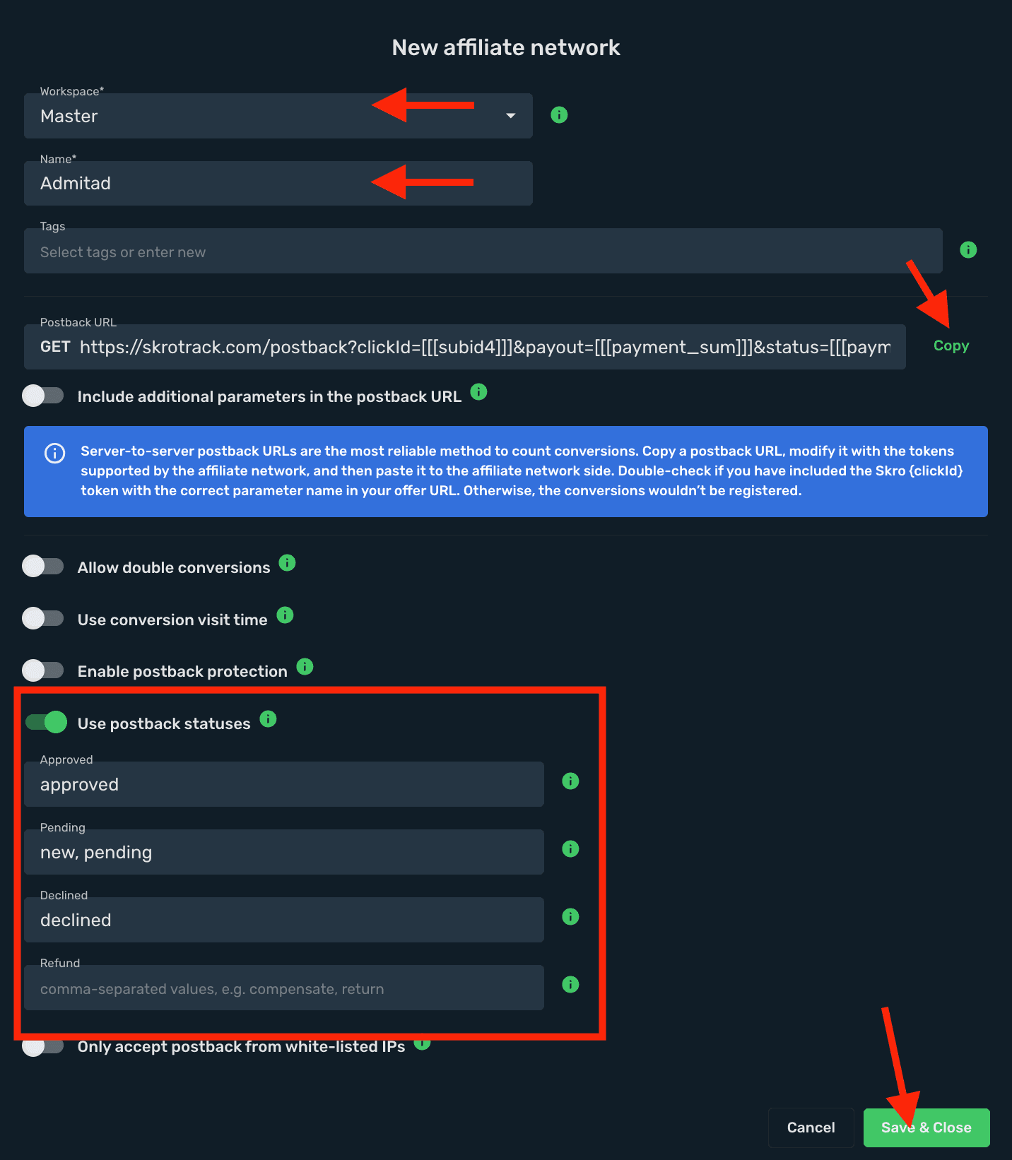 Save Admitad as affiliate network