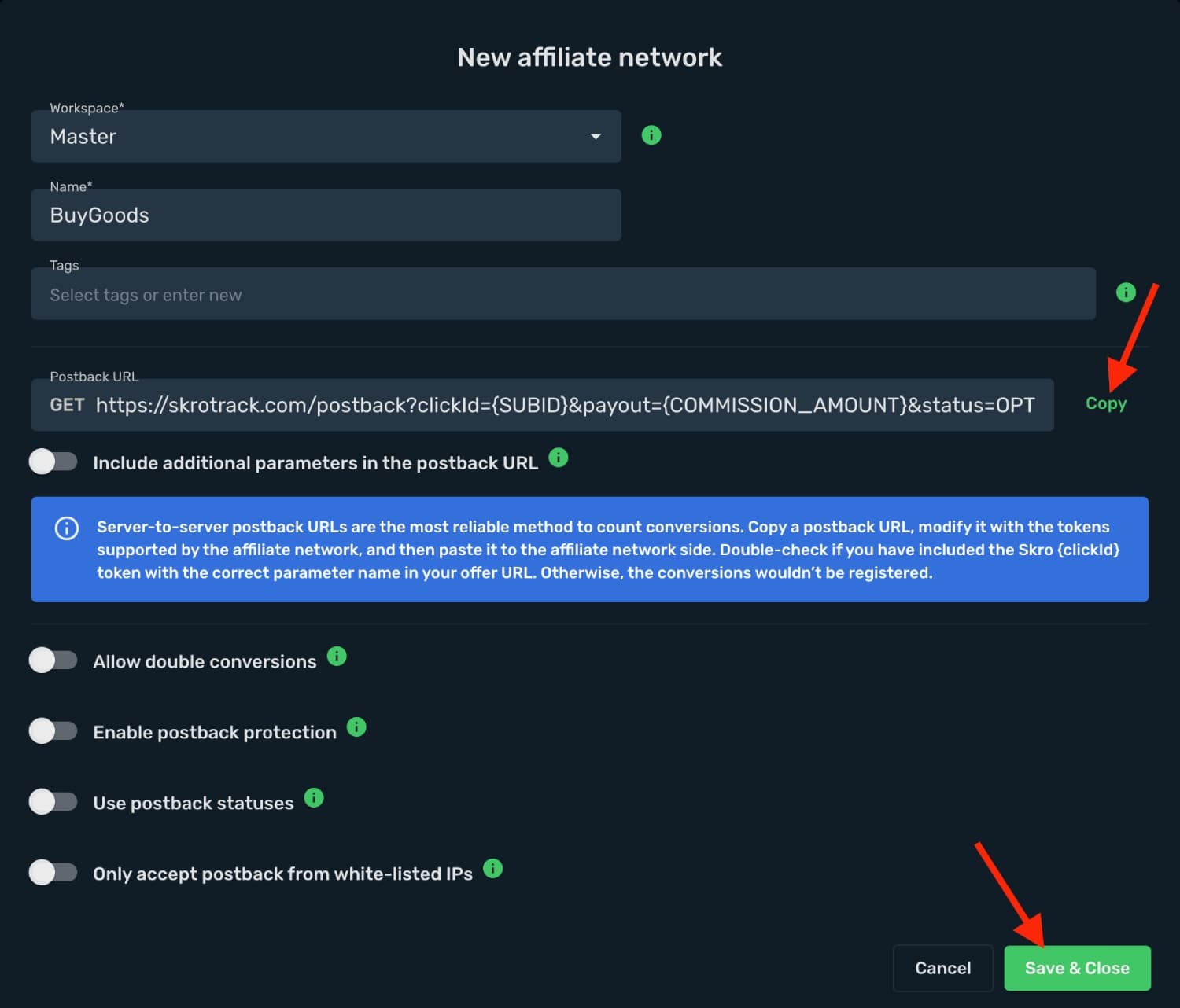 Add affiliate network