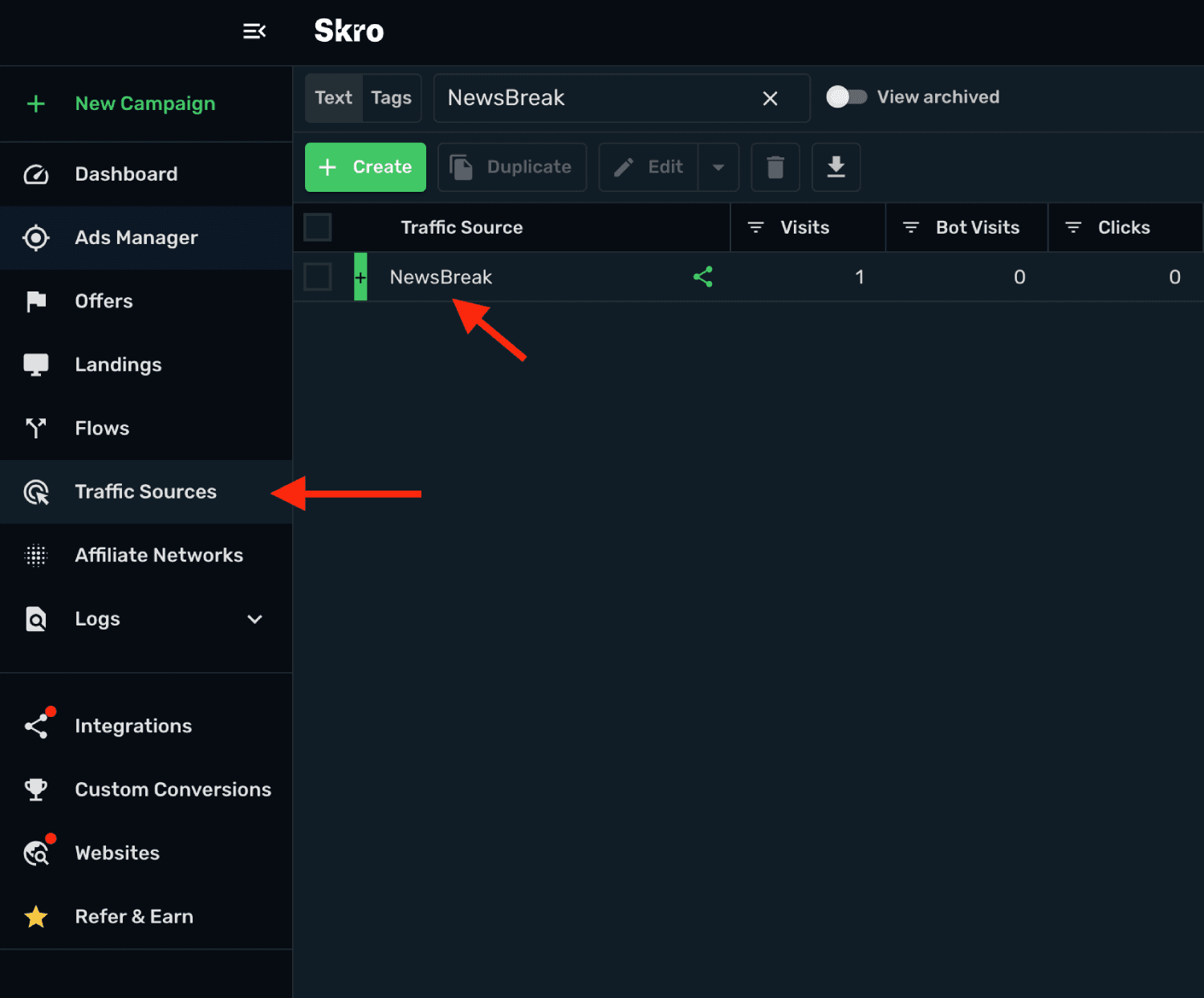 Edit a traffic source