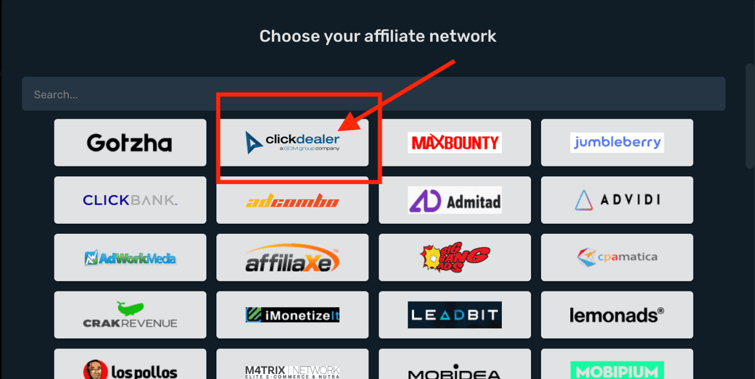 Choose Clickdealer prefilled template