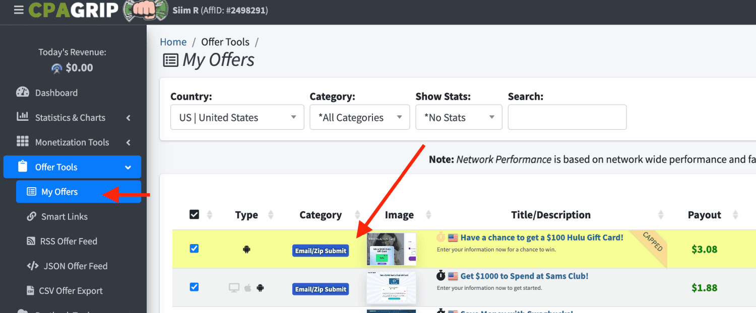 Get CPAGrip Offer URL link 1