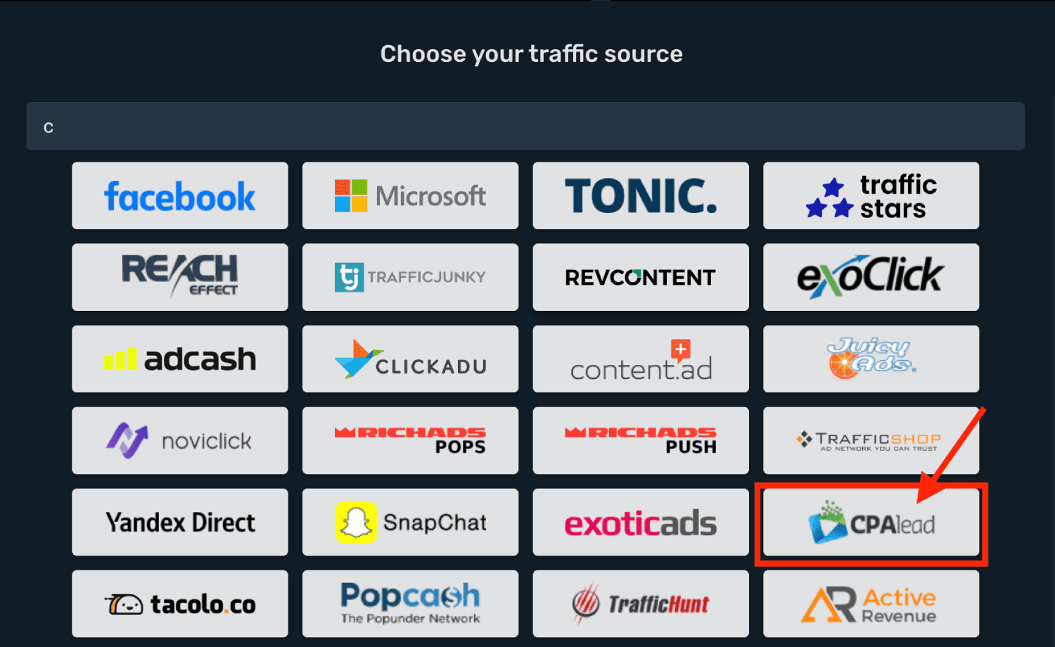Choose CPALead on the list