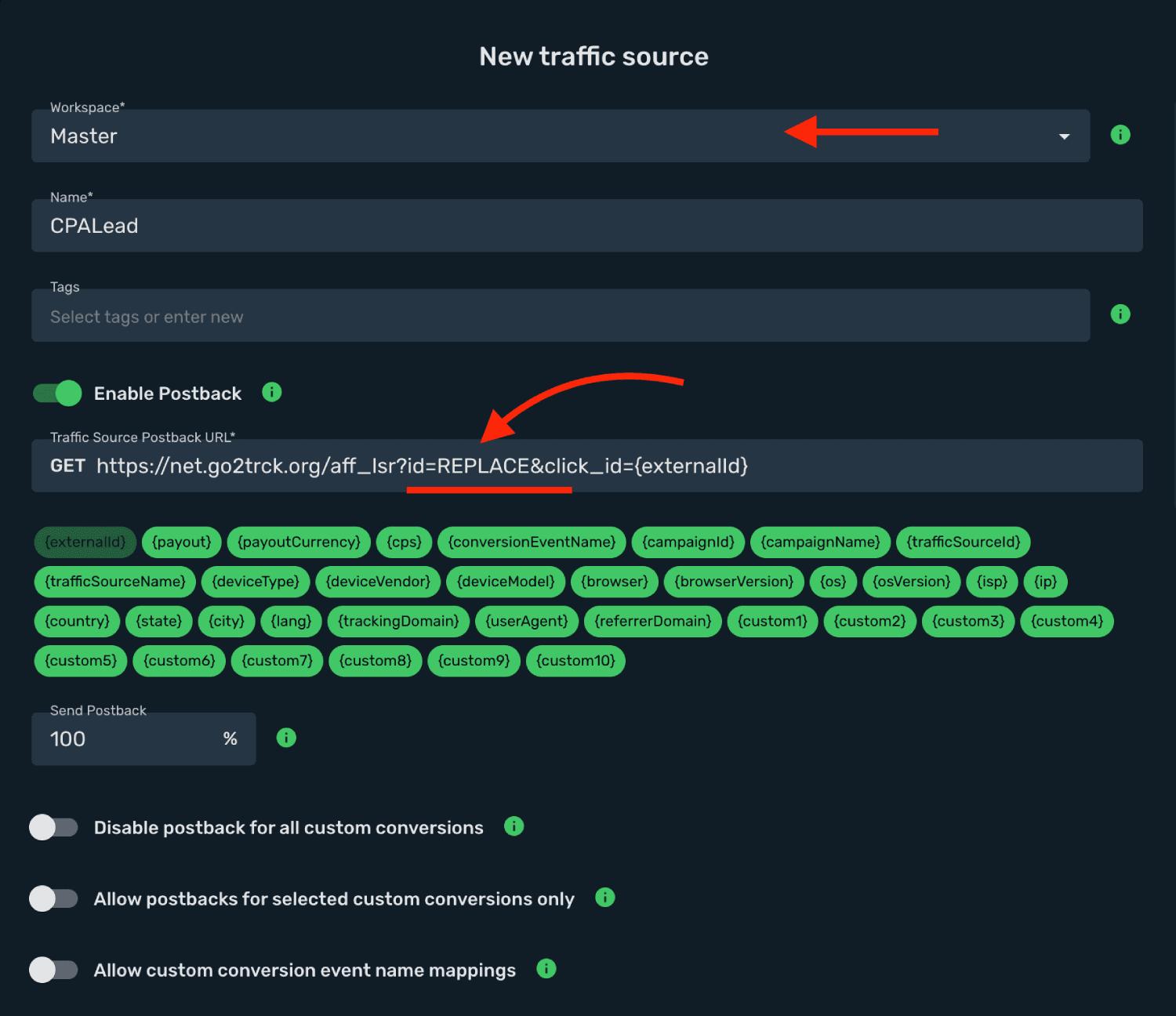 Set CPALead postback URL
