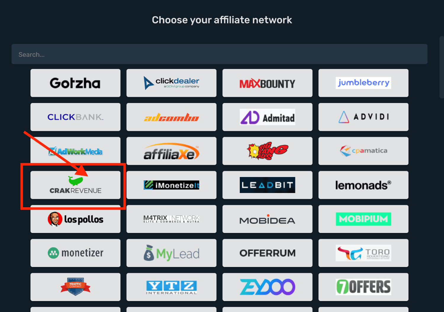 Choose CrakRevenue prefilled template