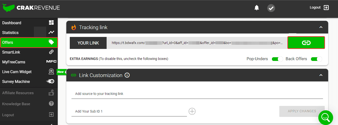 Get CrakRevenue Offer URL link 1