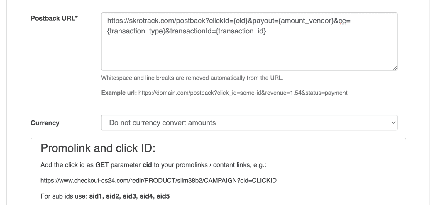 Add Digistore24 postback URL 3