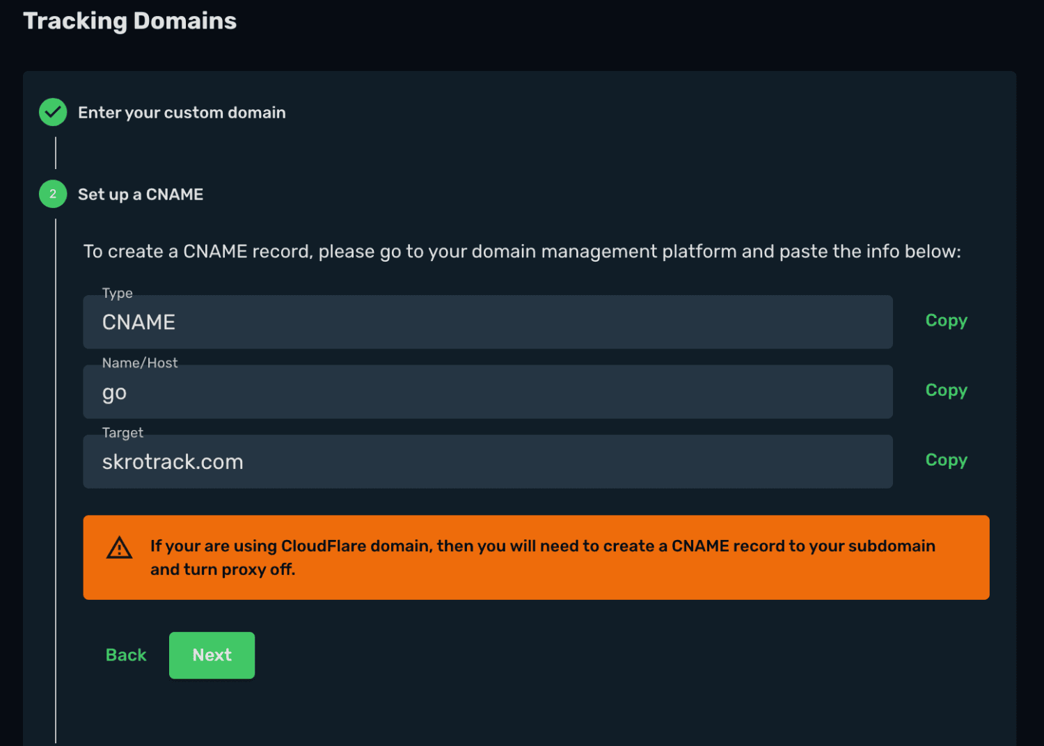 CNAME configuration for the domain
