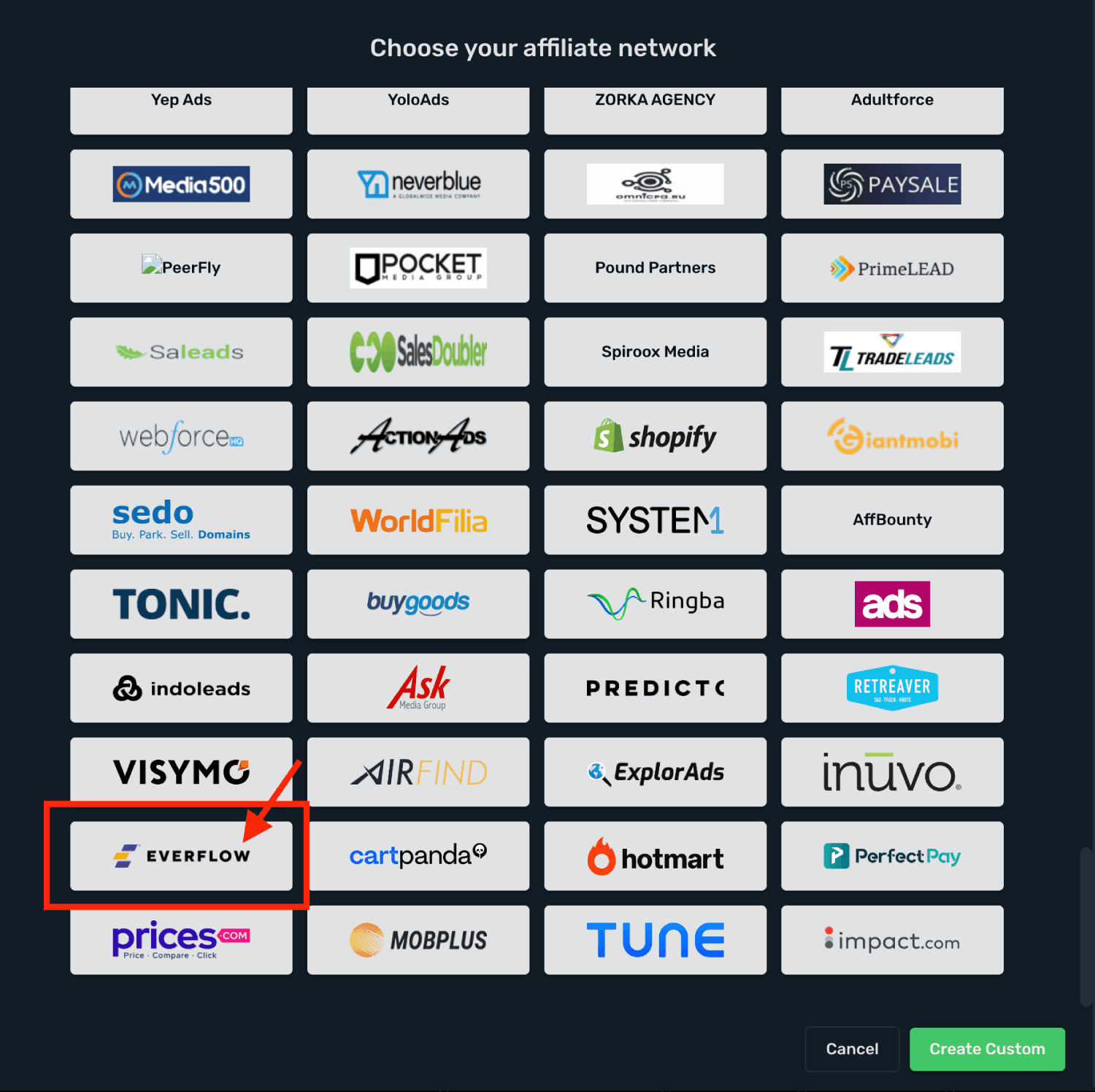 Choose Everflow prefilled template