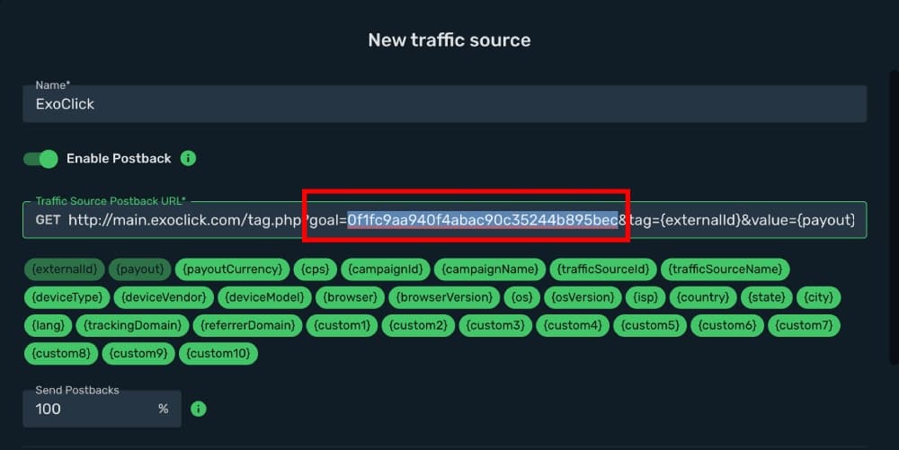 Setup ExoClick traffic source step 3
