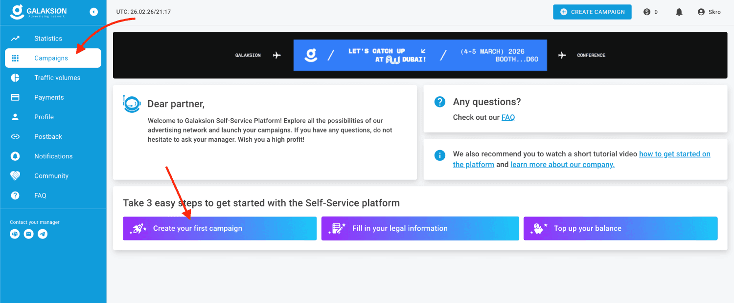 Step 1. Create a campaign on Galaksion.