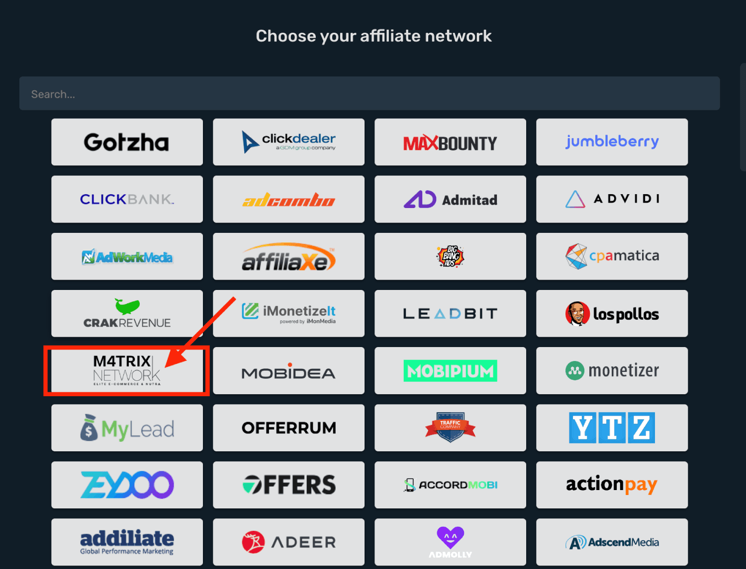 Choose M4trix Network prefilled template