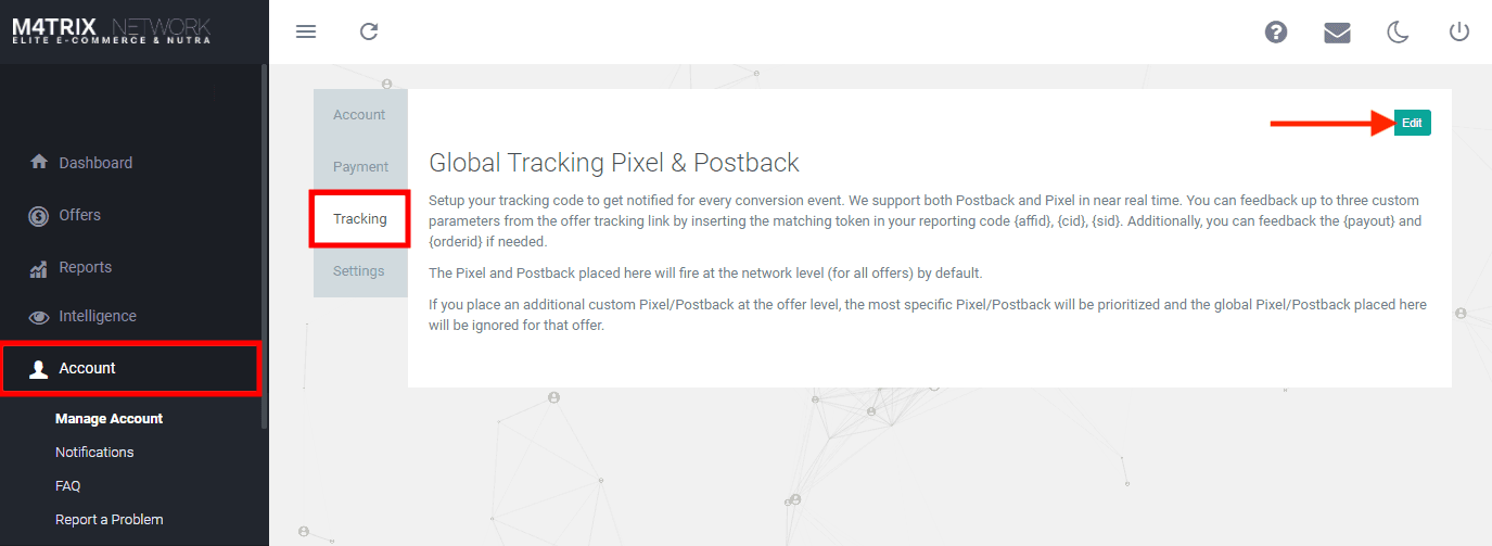 Add M4trix Network postback URL 1
