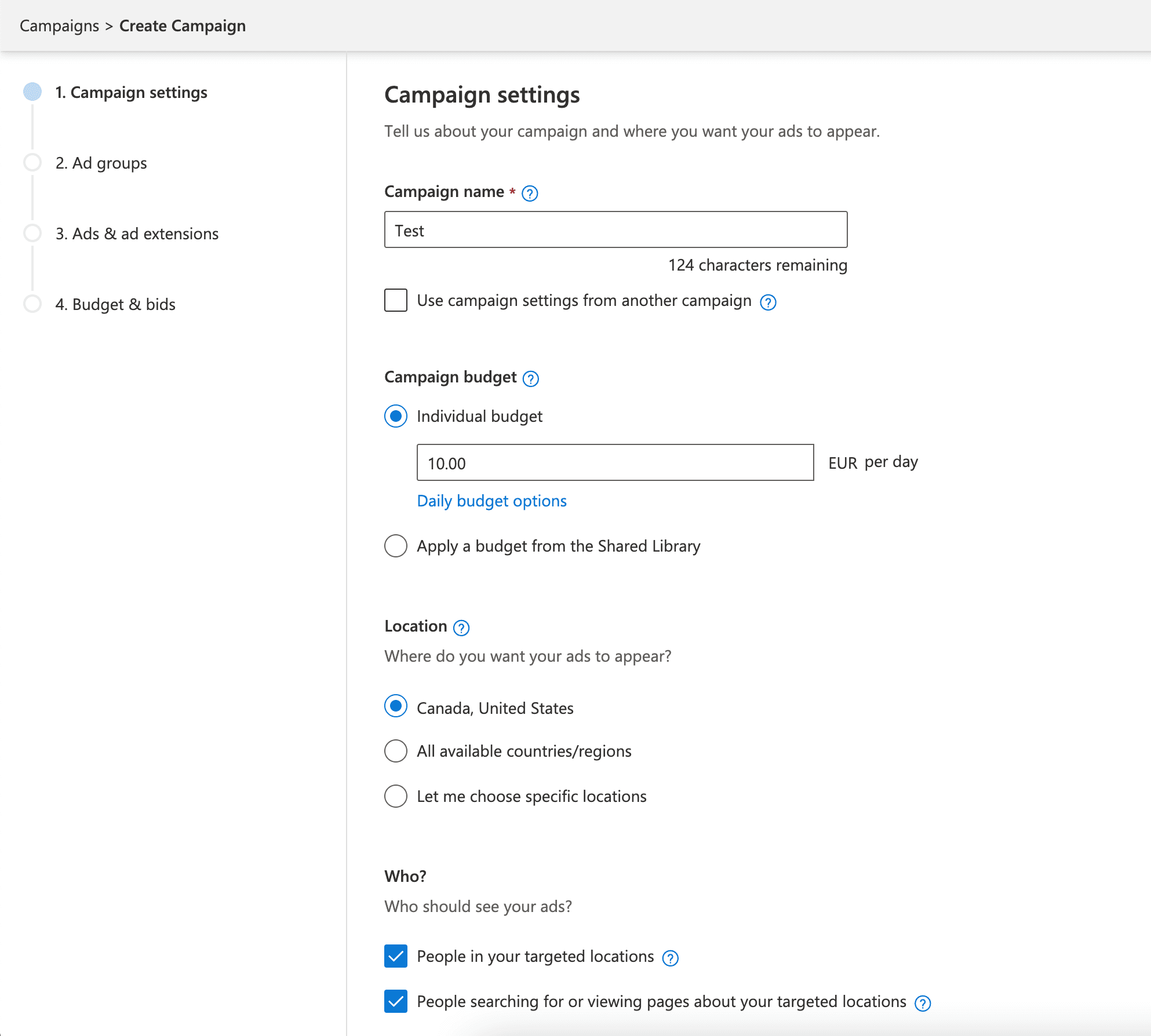 Setup Microsoft Campaign