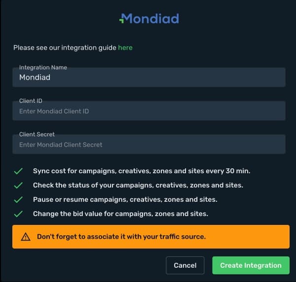 Mondiad Integration step 3
