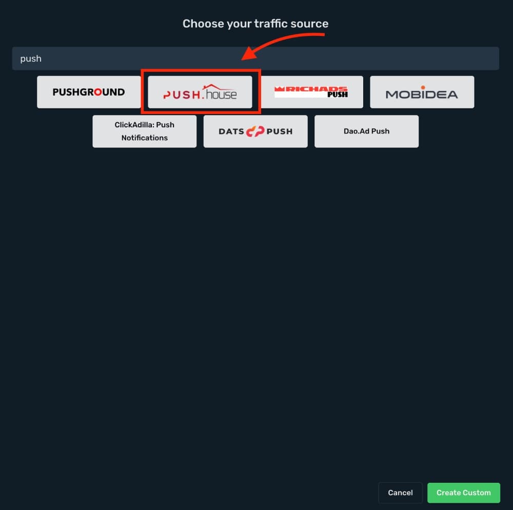 Setup Push.House traffic source step 2