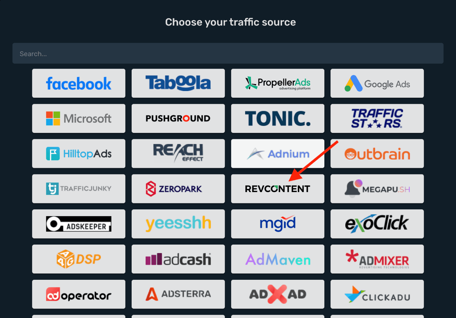 Setup Revcontent traffic source step 2