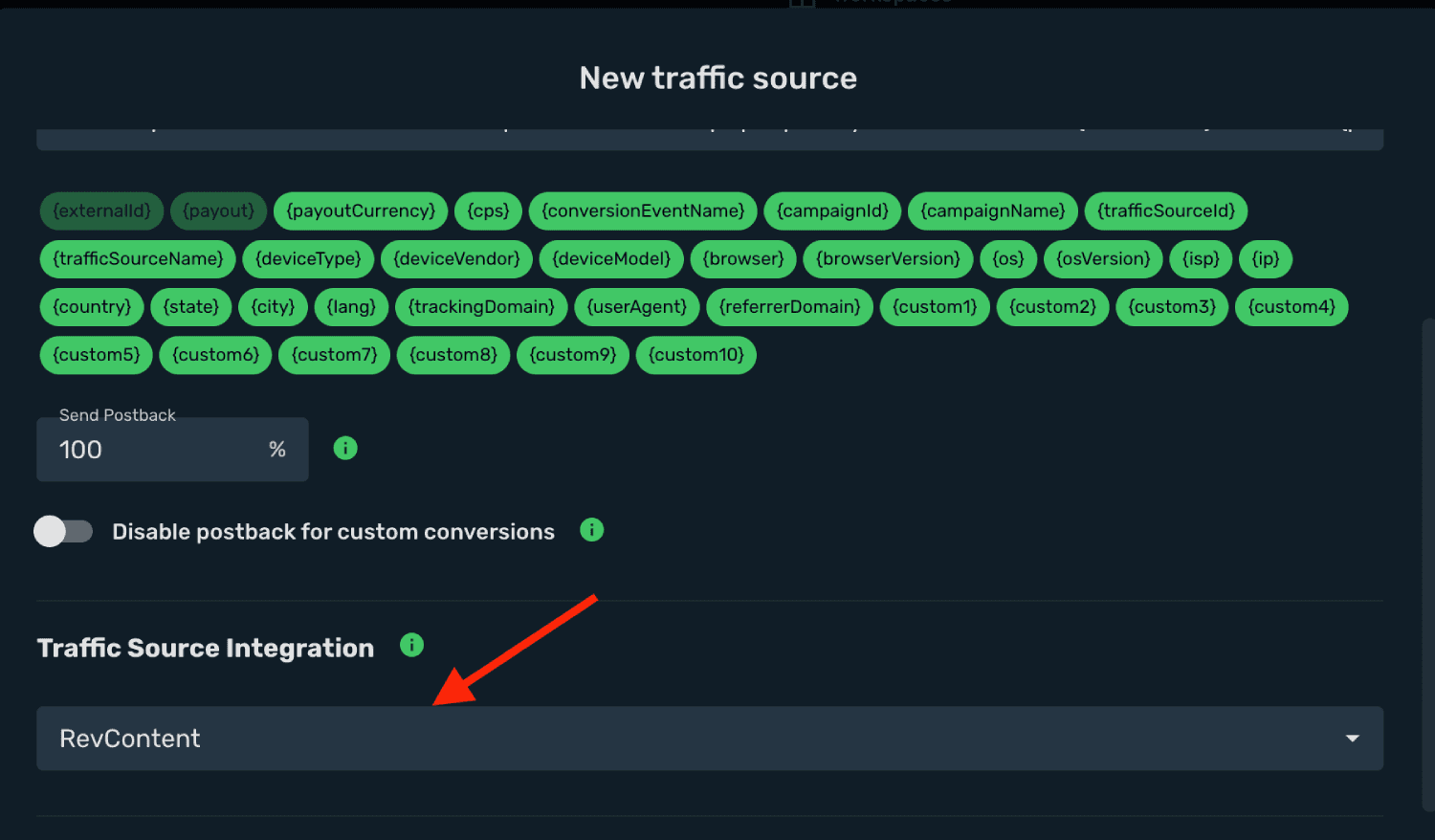 Setup Revcontent traffic source step 5