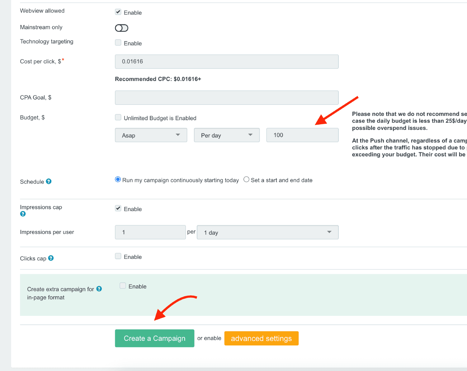 Step 3. Create a campaign on ROIads.