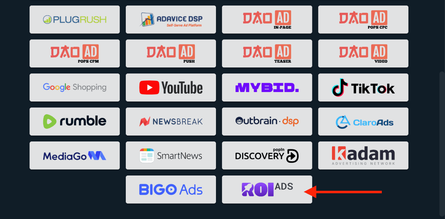 Choose ROIads on the list