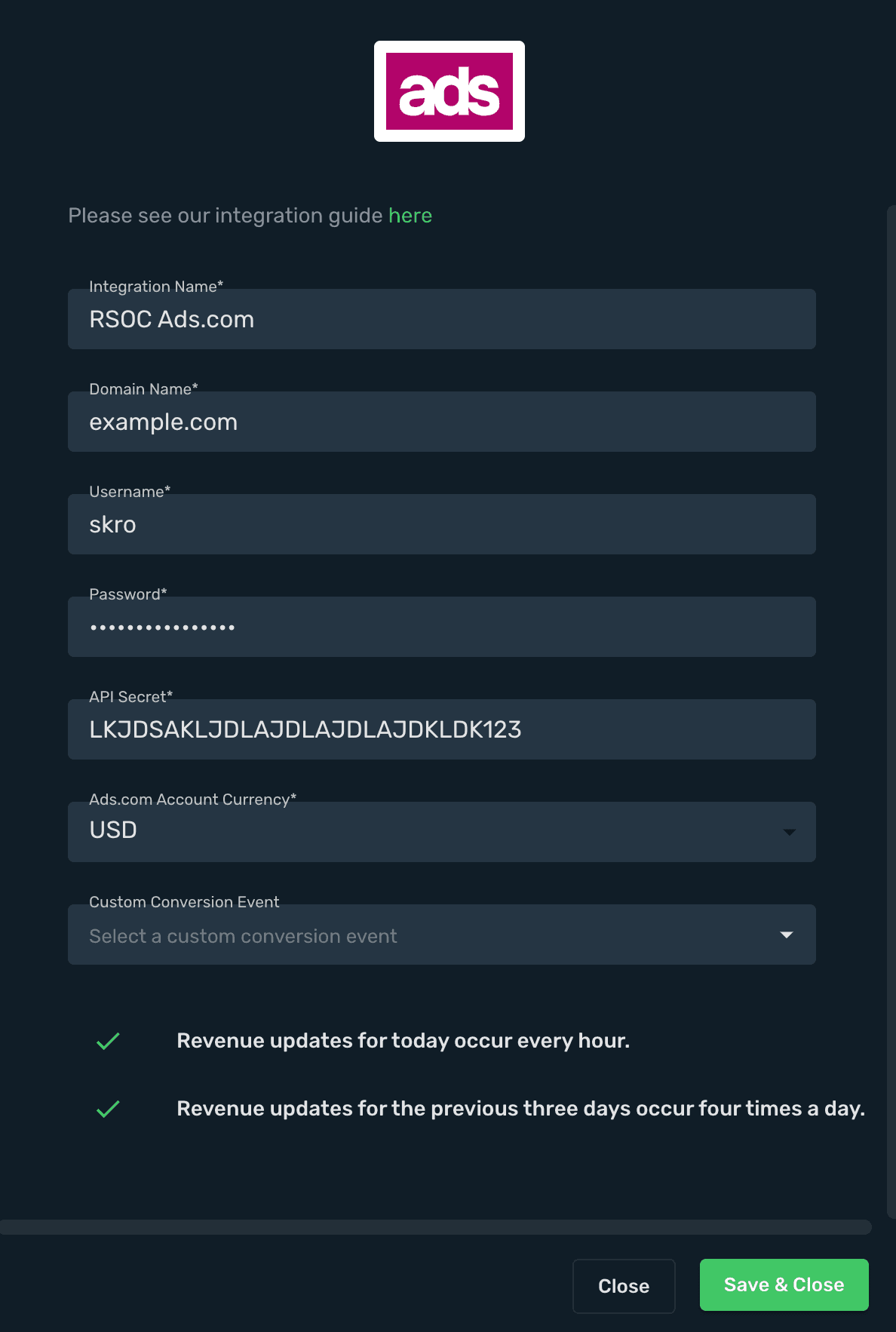Ads.com RSOC integration step 3