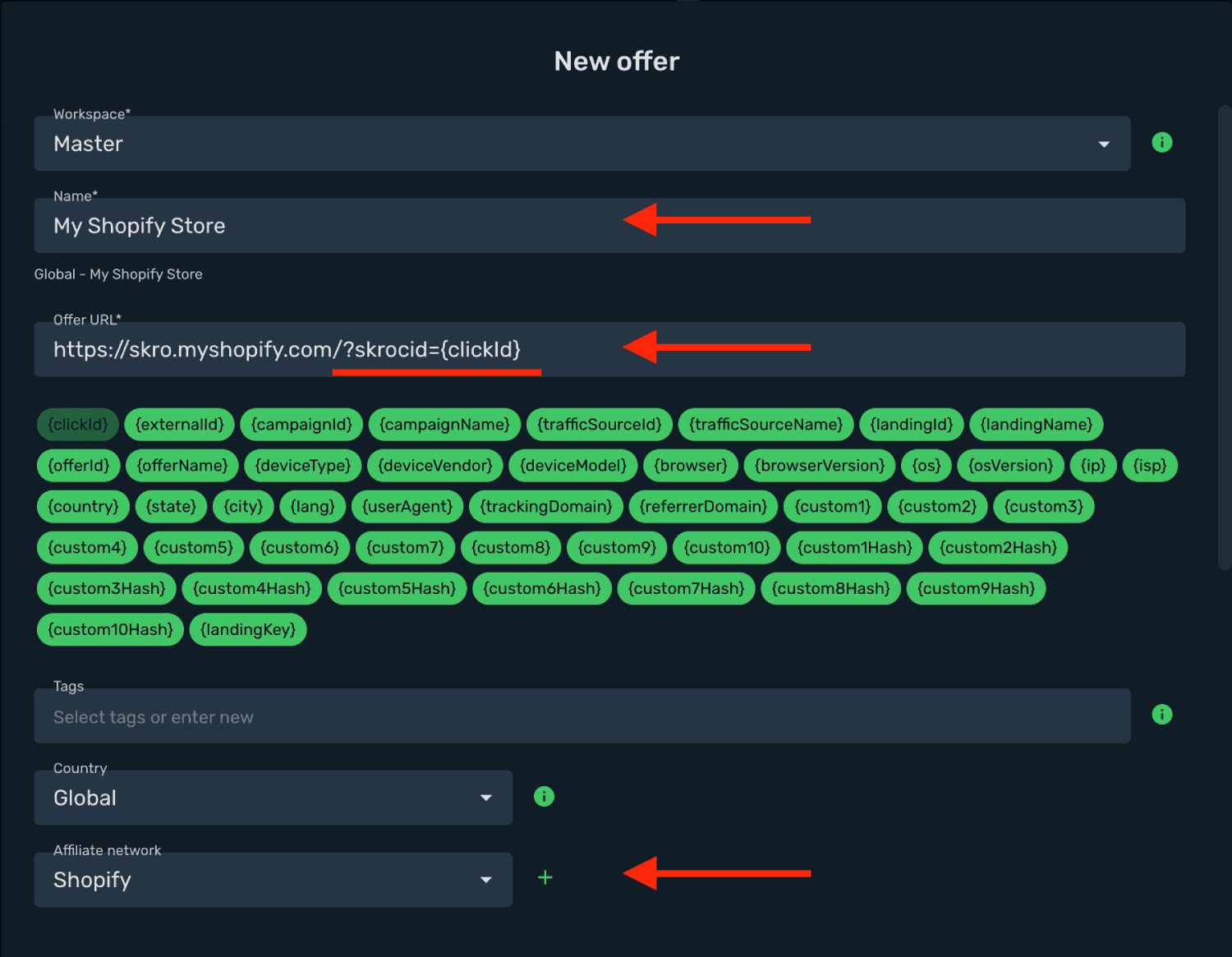 Setup Shopify store URL.