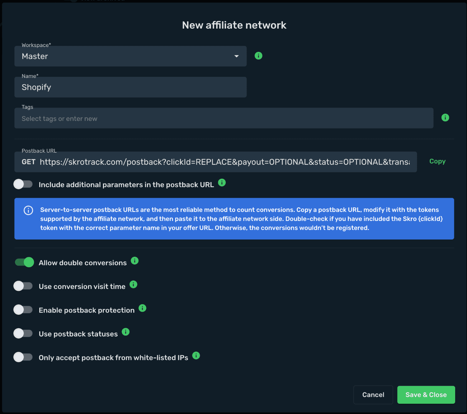Setup Shopify as affiliate network