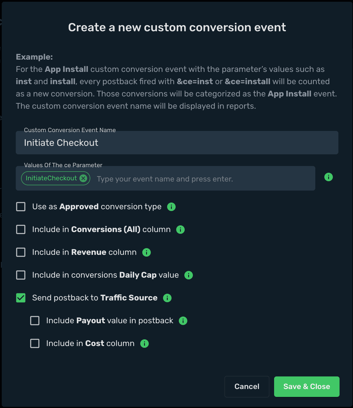 Initiate Checkout event