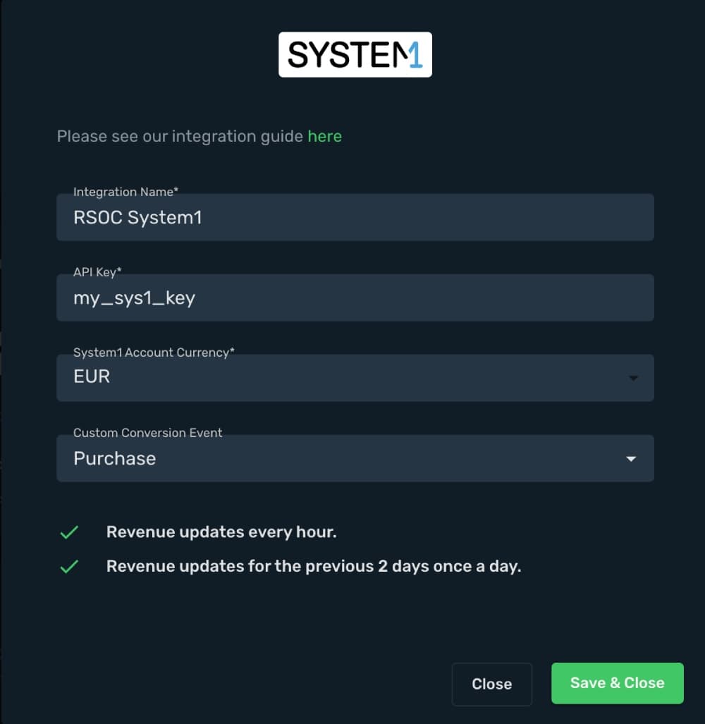 System1 RSOC integration step 3