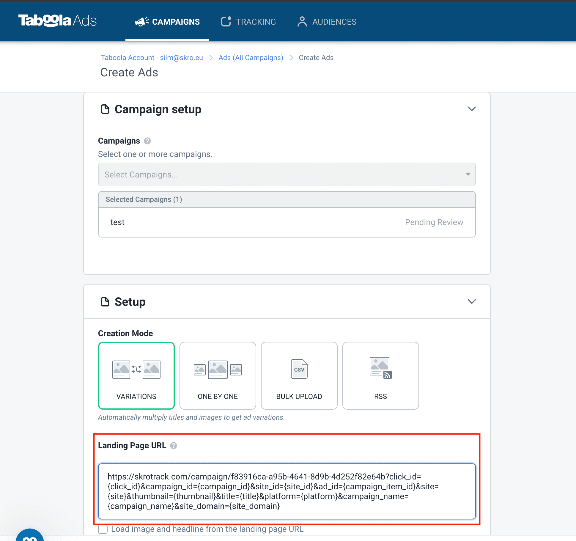 Setup Taboola Campaign