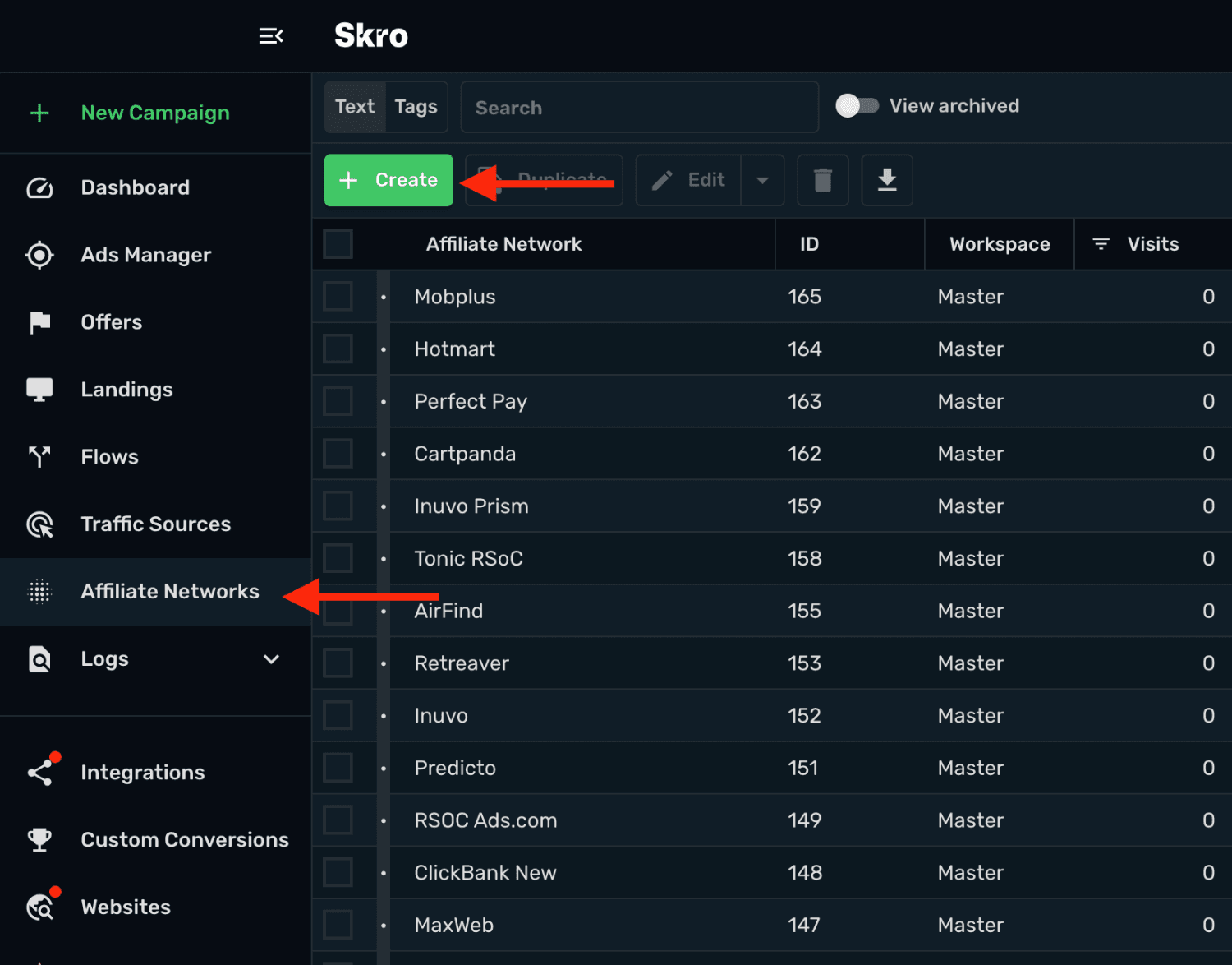 Add affiliate network