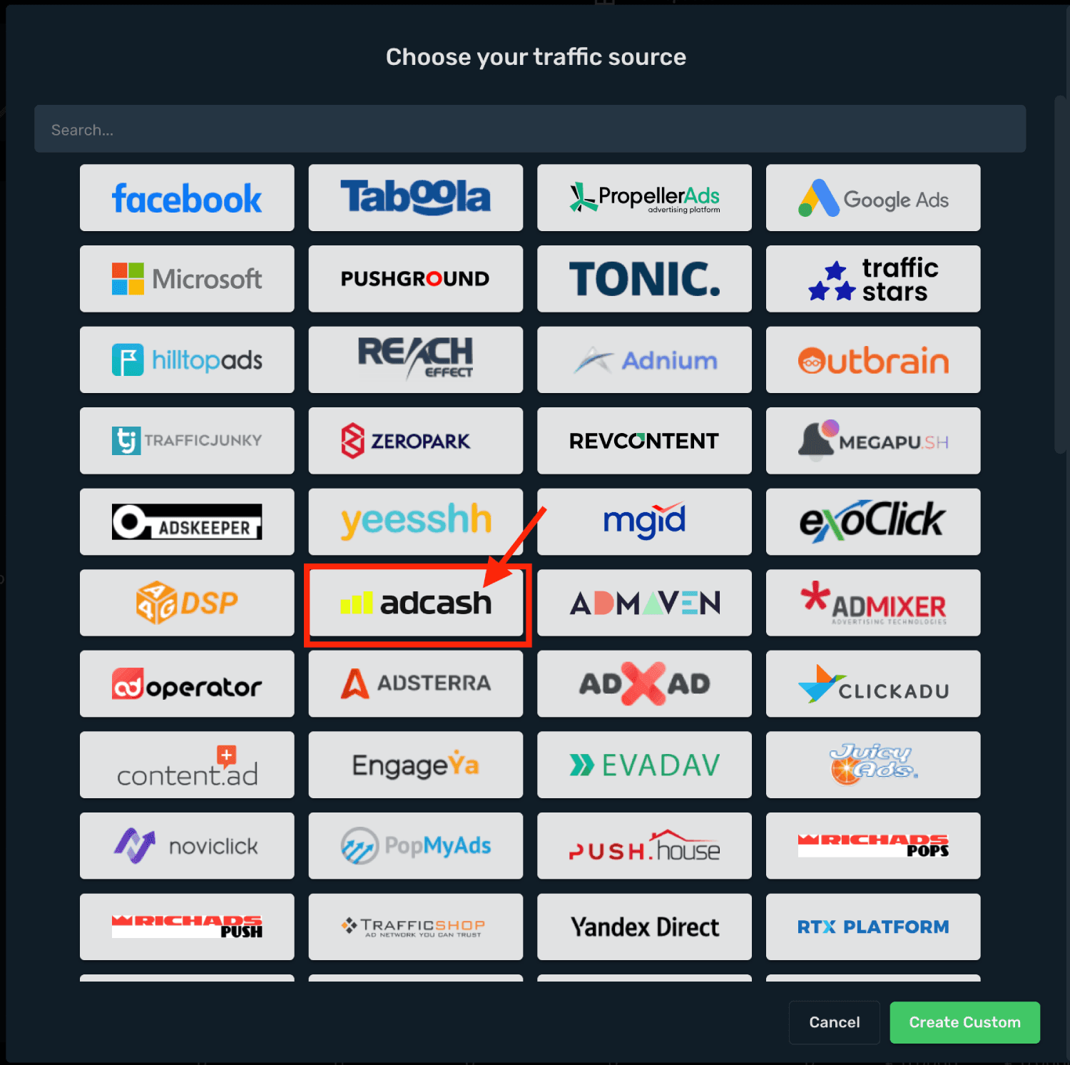 Choose AdCash on the list