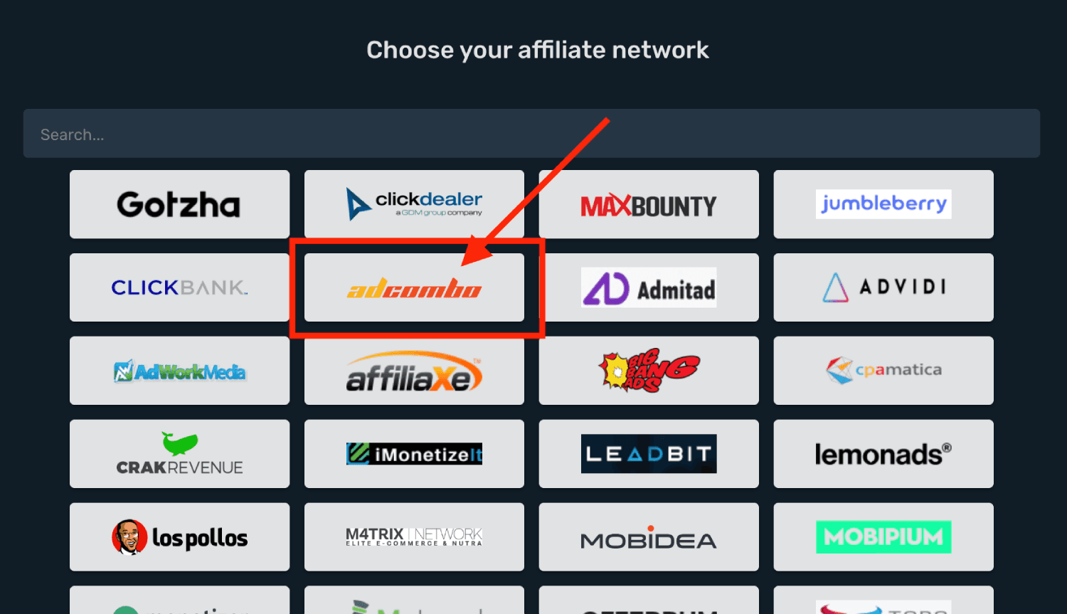 Choose Adcombo prefilled template