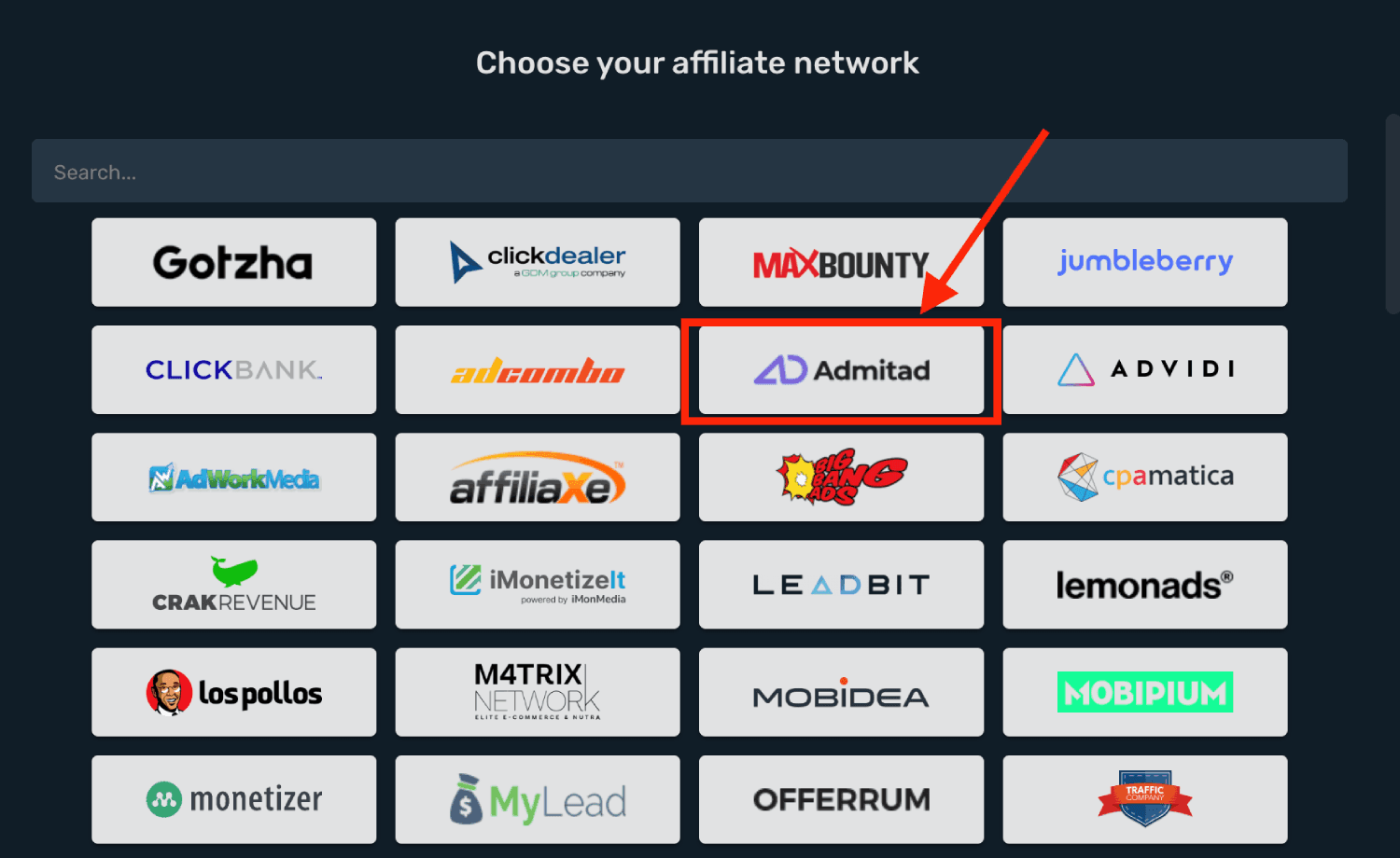 Choose Admitad prefilled template