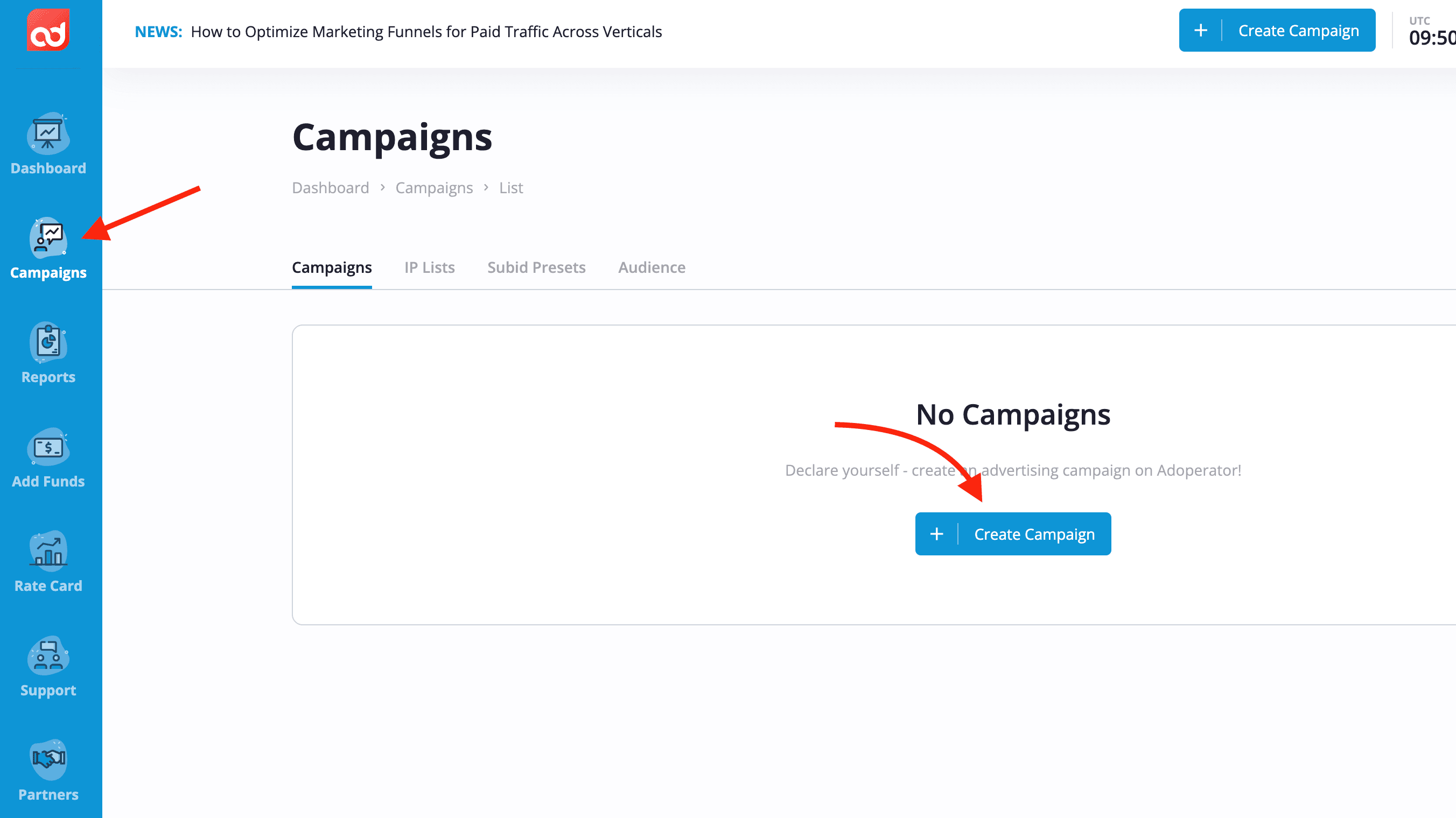 Step 3. Create a campaign on AdOperator.