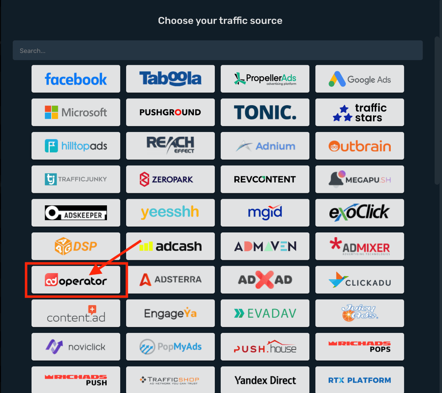 Choose AdOperator on the list