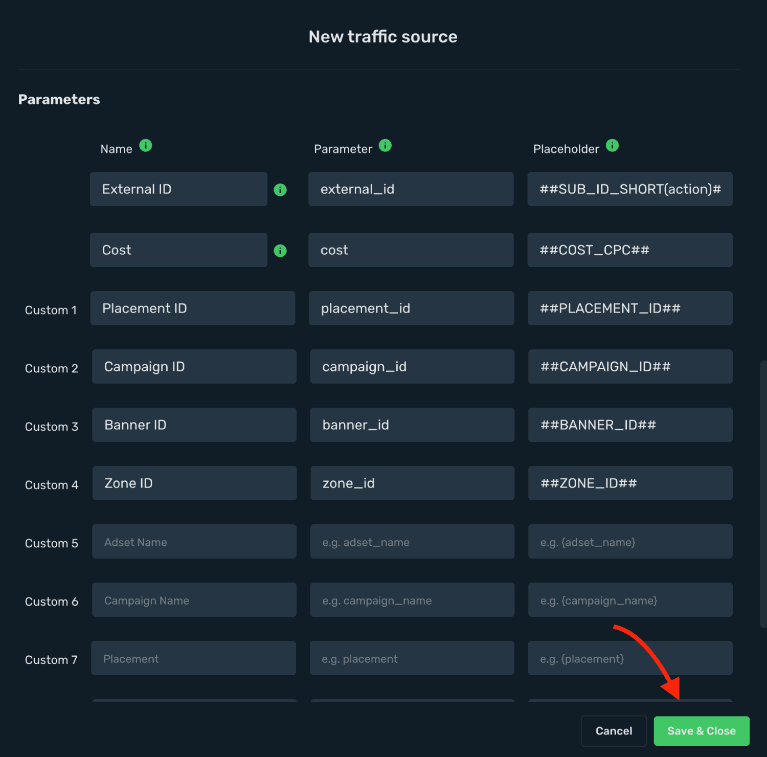 Pre-filled Adsterra Postback URL macros