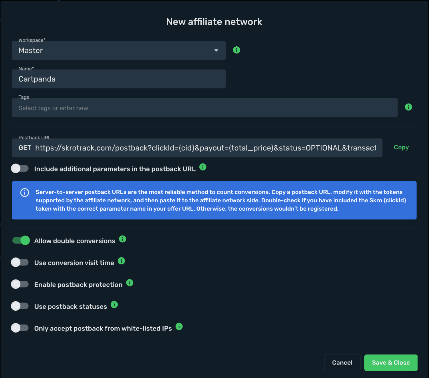 Setup Cartpanda as affiliate network