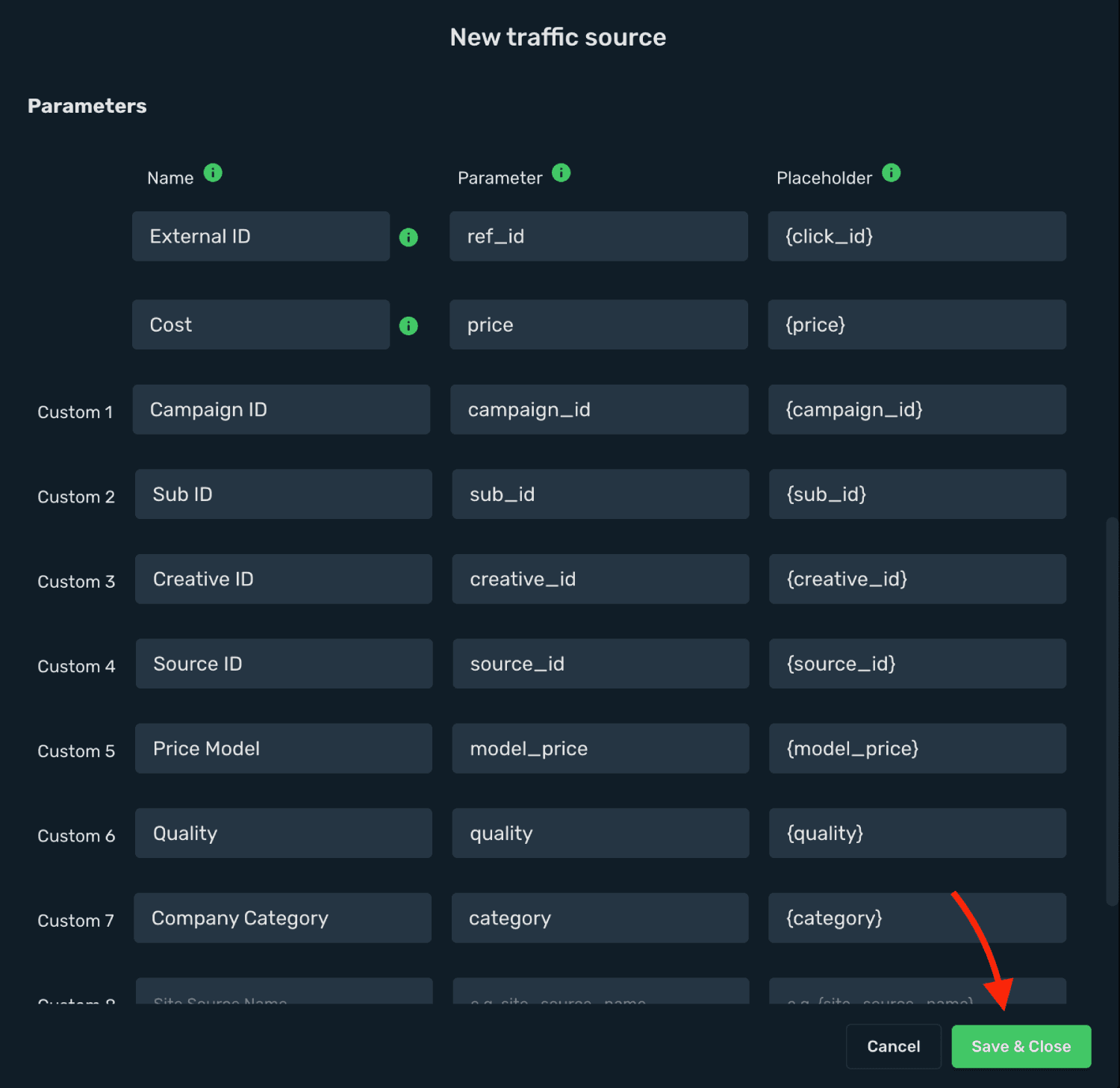 Pre-filled Dao.Ad Postback URL macros
