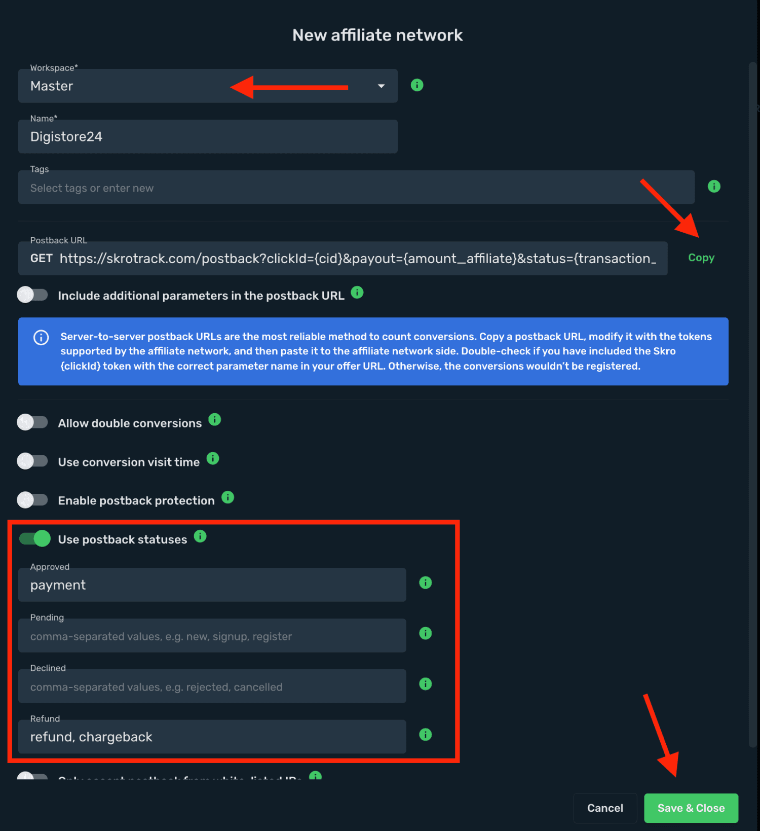 Save Digistore24 as affiliate network