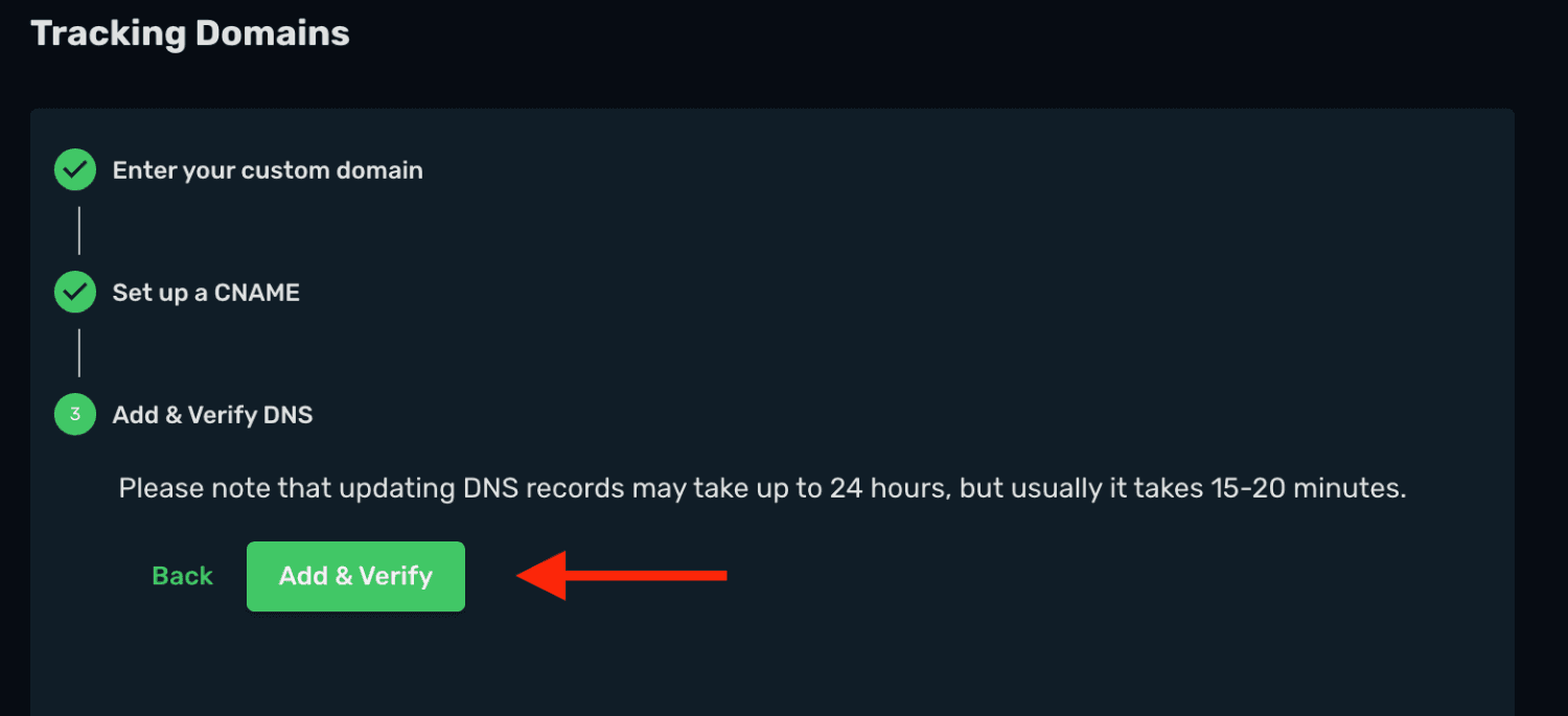 Verify the custom tracking domain in Skro