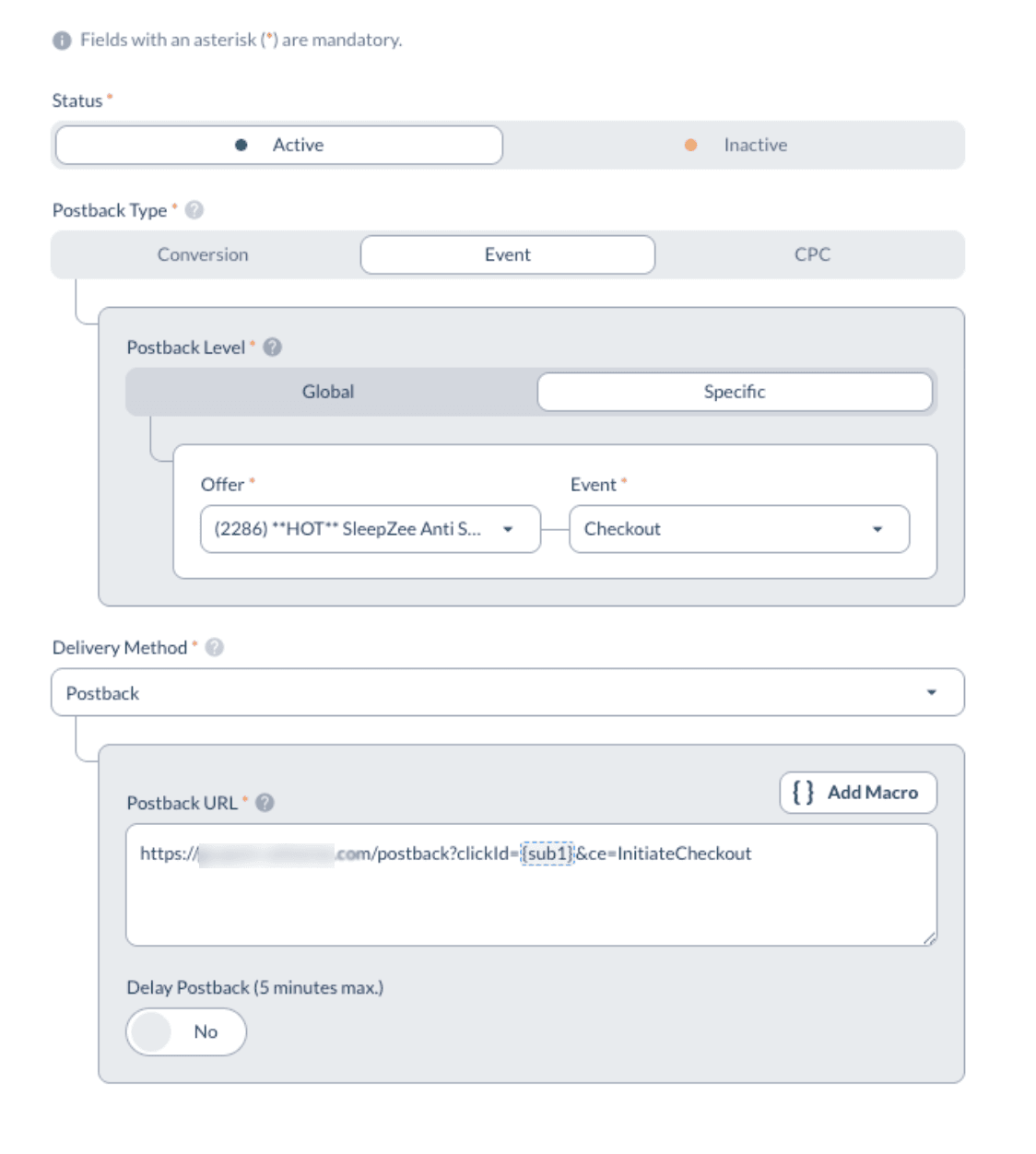 Add Everflow initite checkout postback URL 2