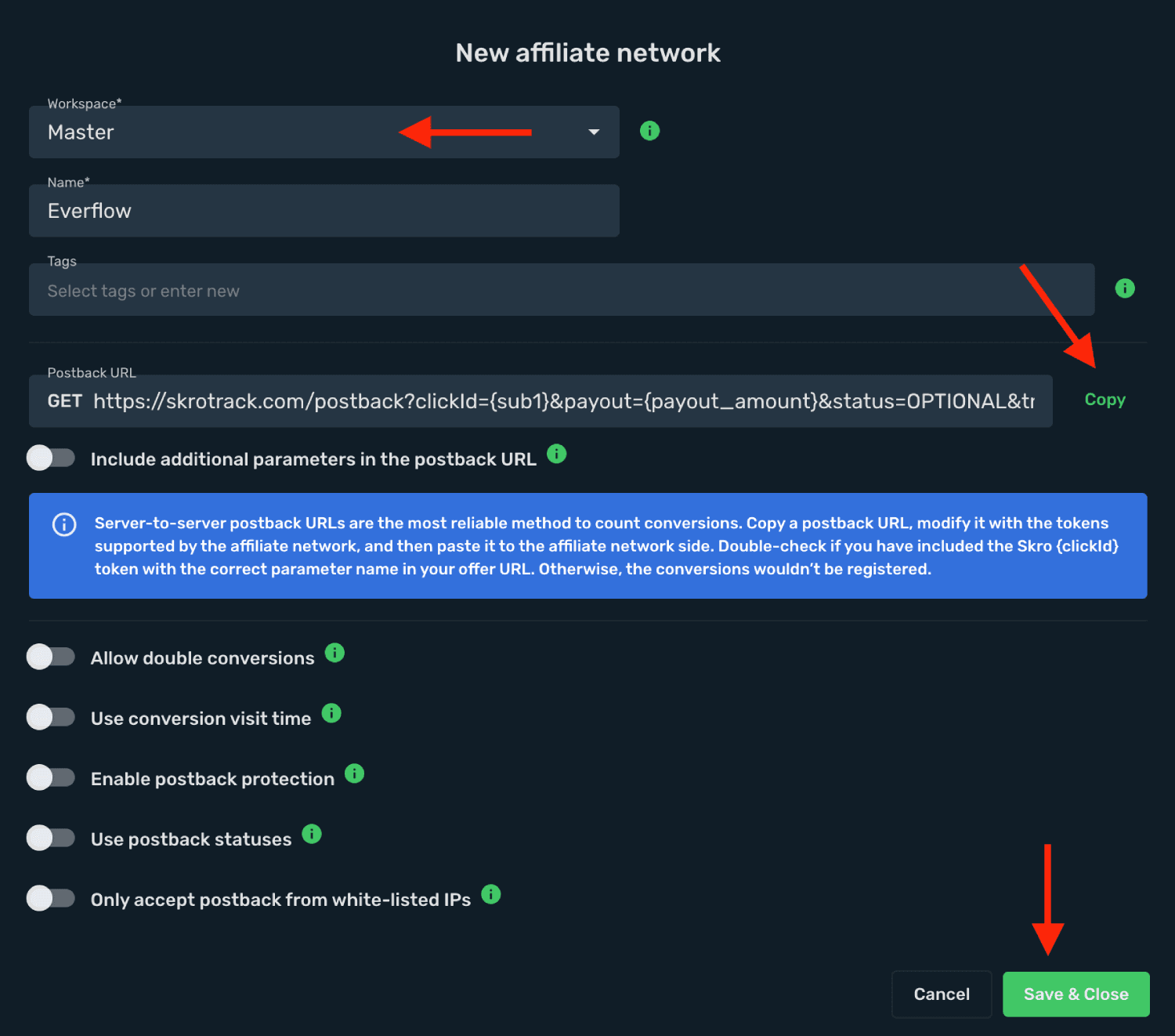 Save Everflow as affiliate network