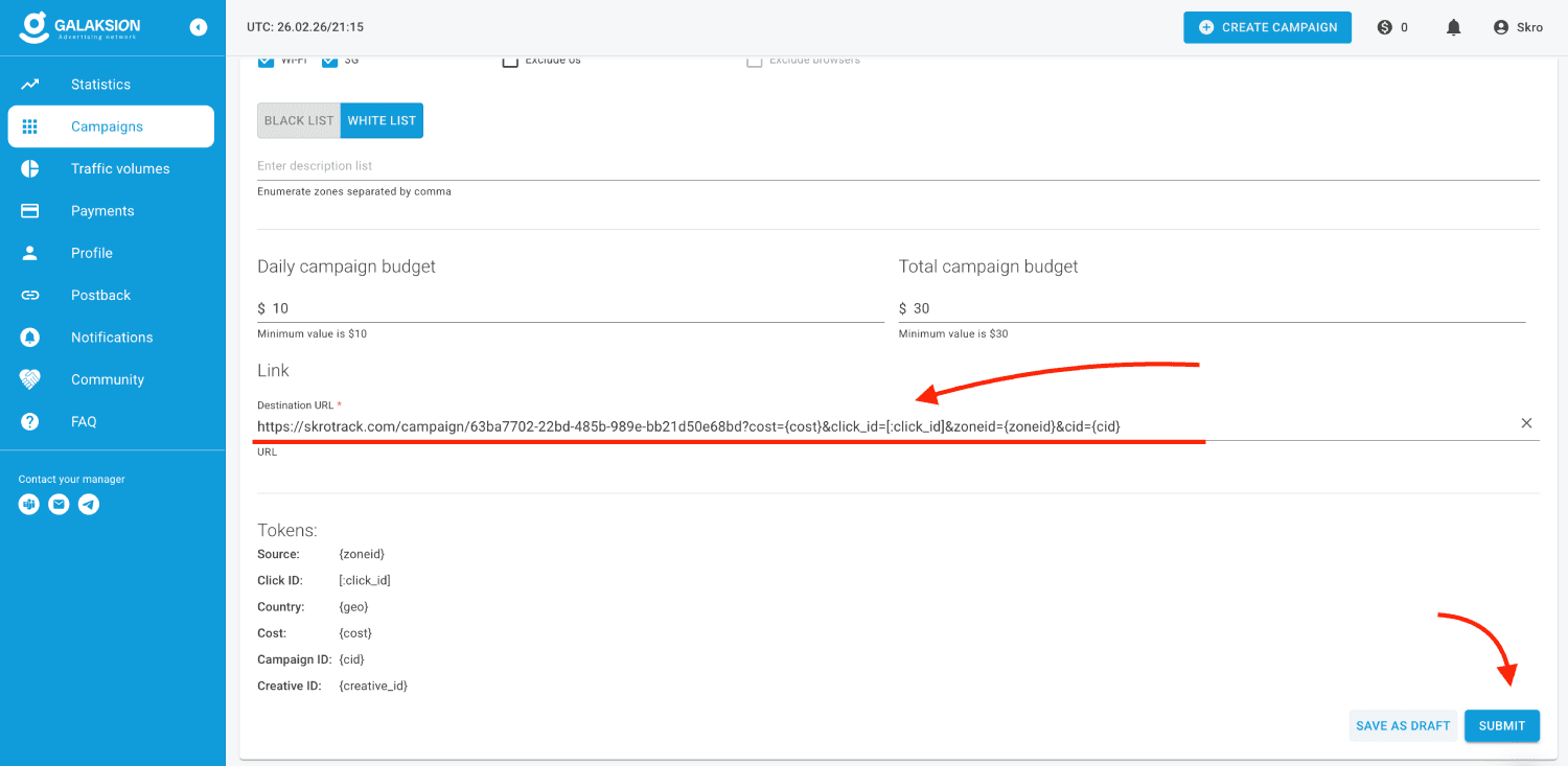 Step 3. Create a campaign on Galaksion.