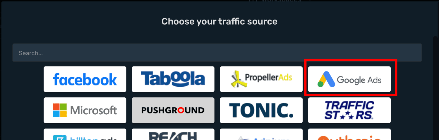 Setup Google Ads traffic source step 2