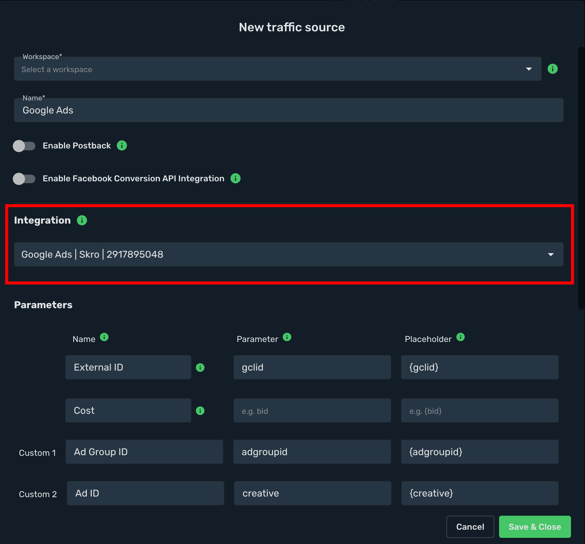 Setup Google Ads traffic source step 4