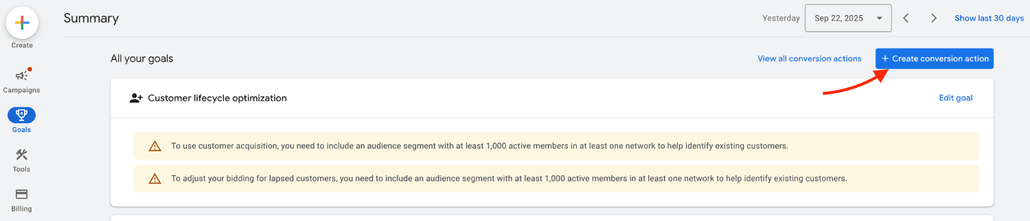 Manager Google Ads campaigns step 2