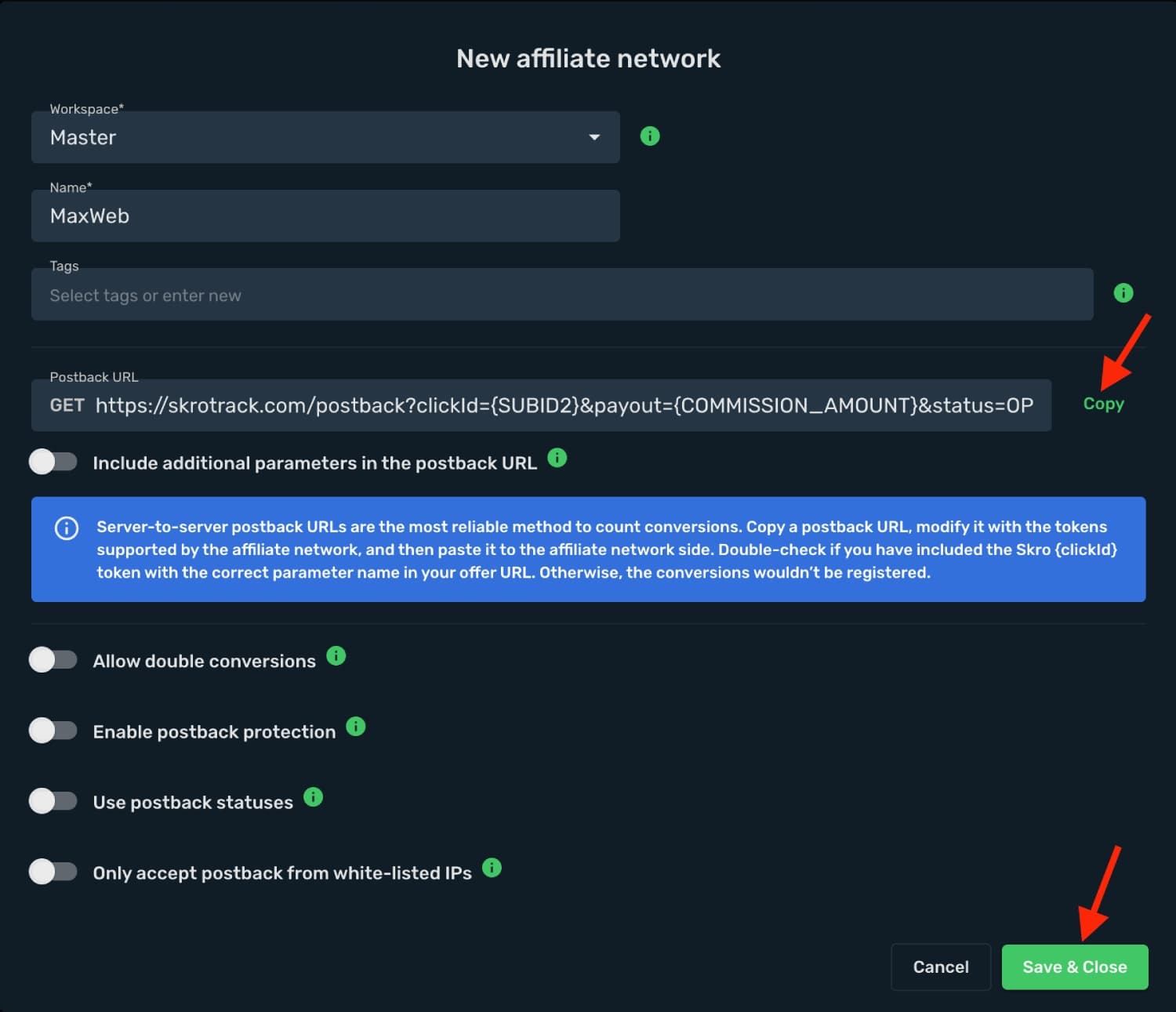Save MaxWeb as affiliate network
