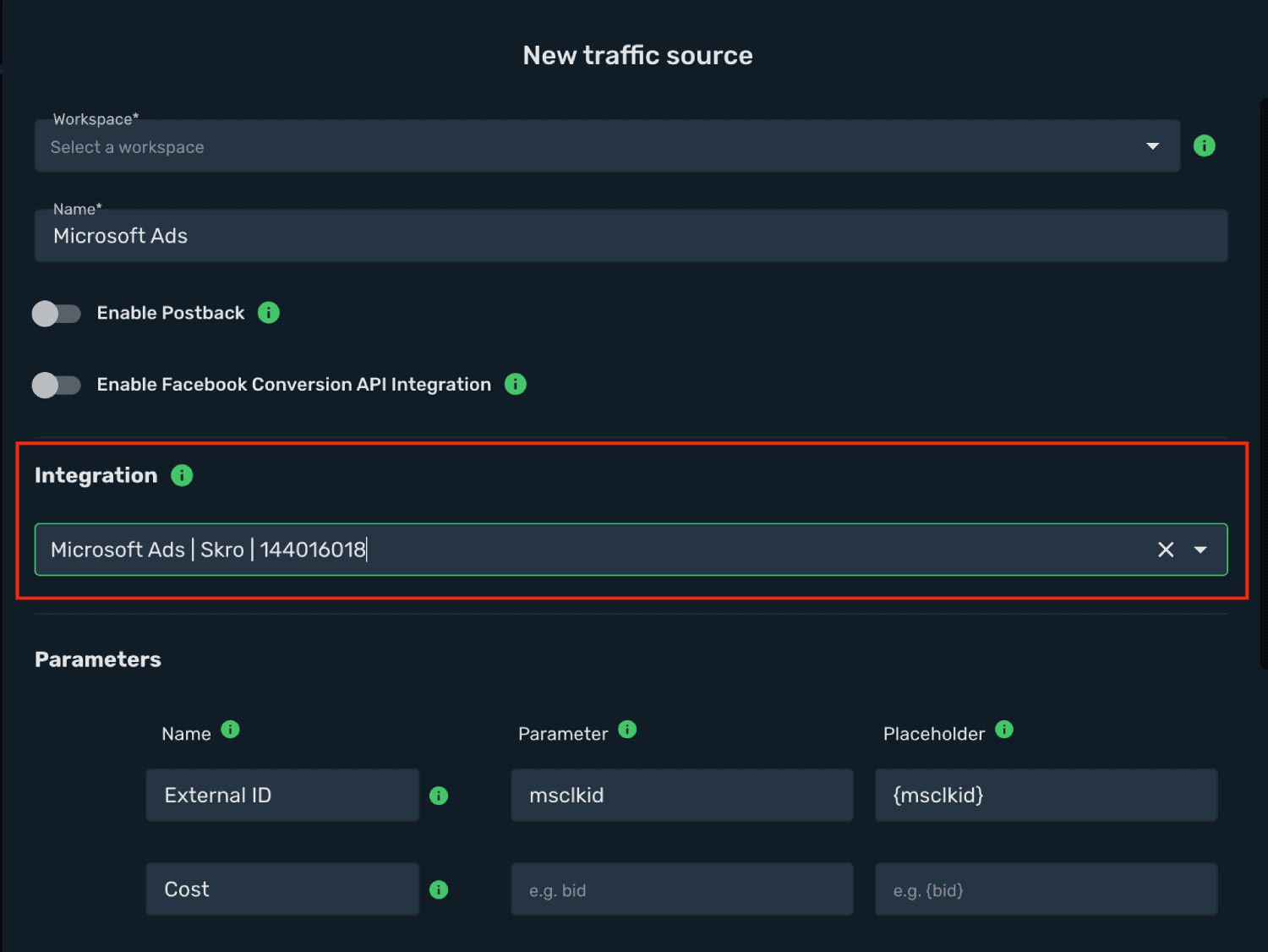 Setup Microsoft Ads traffic source step 4
