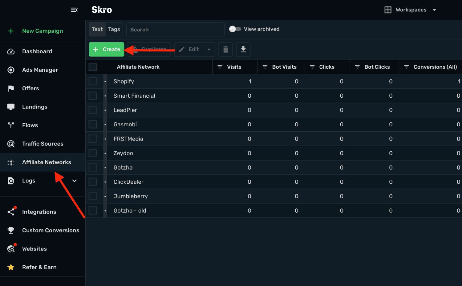Add affiliate network